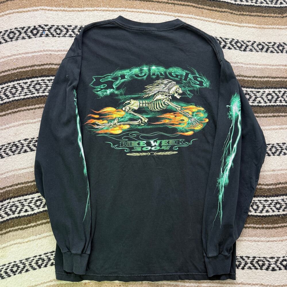 Vintage 2004 Sturgis Bike Week Motorcycles Black Green Sleeve Hit Shirt Sz Large
